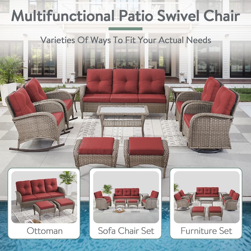 Outdoor Patio Ottoman with Seat Cushion
