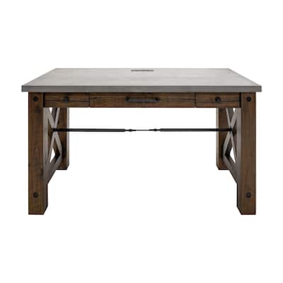 Rustic Writing Desk, Writing Table, Office Desk, Brown With Concrete Top