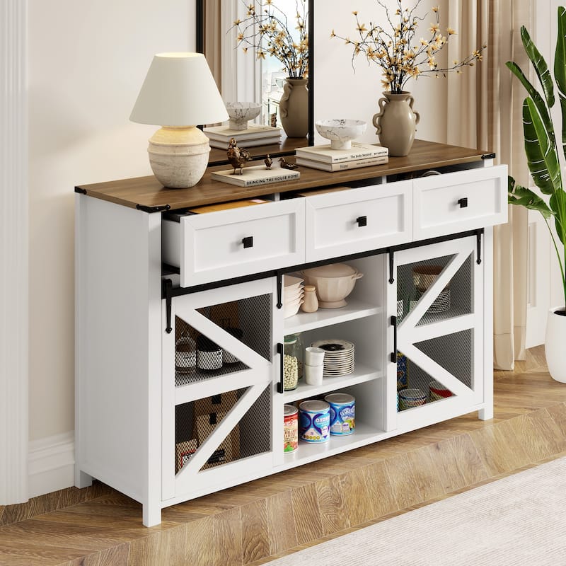 Rossetta 55'' Contemporary-Industrial Style Multi-Purpose Use Sideboard Buffet Cabinet with Adjustable Shelves - White