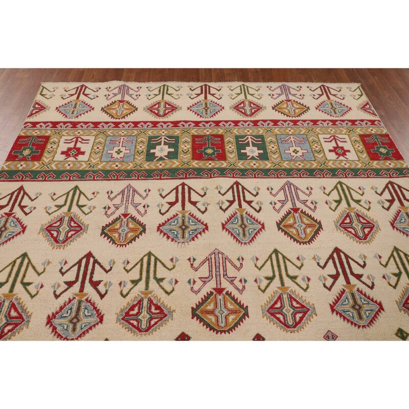 Tribal Geometric Kazak Oriental Area Rug Hand-Knotted Wool Carpet - 6'6" x 10'4"