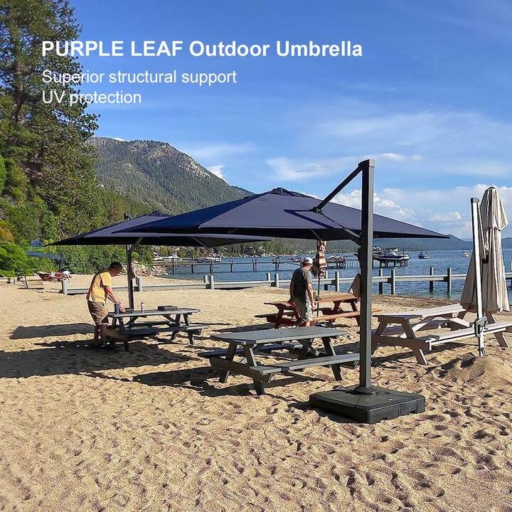 PURPLE LEAF Sturdy Heavy-duty Patio Cantilever Offset Umbrella 360-degree Rotation with Base
