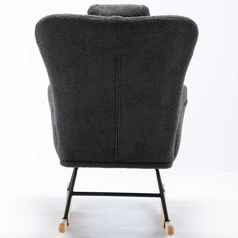 Teddy Fabric Wingback Rocking Chair for Nursery with Safe Solid Wood Base