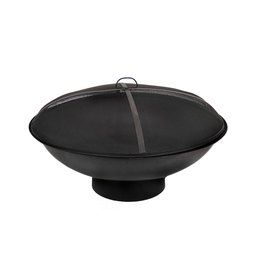32" Black Cast Iron Fire Pit Bowl with Screen by National Tree Company