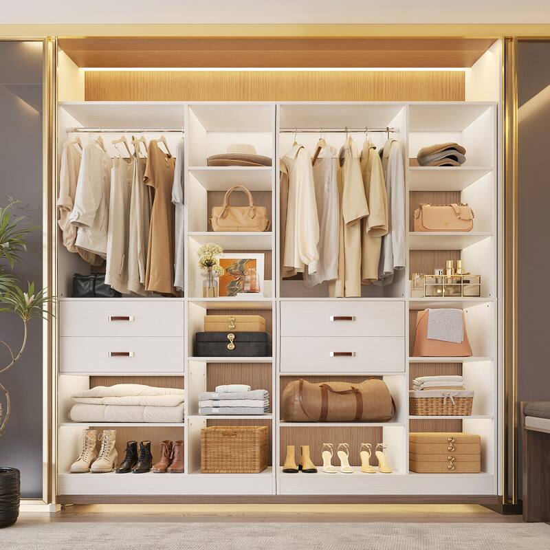 40'' Large Closet System with 10 Shelves and 2 Drawers, Freestanding Closet Organizer with Hanging Rods - 2pcs - White