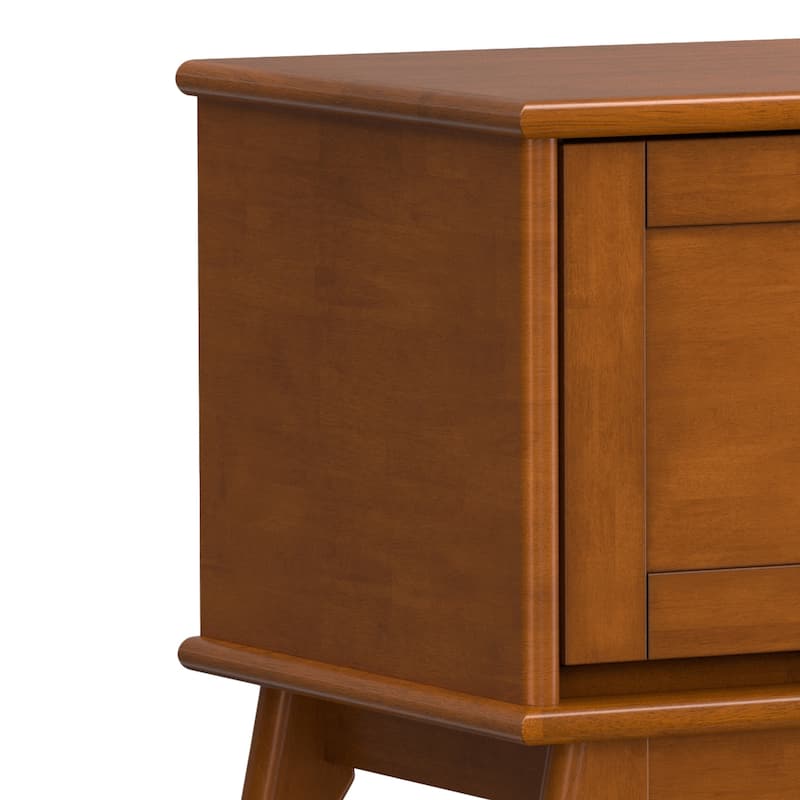 WYNDENHALL Tierney 44" Wide Solid Wood Mid Century Flip-Down Storage Bench in Teak Brown - 16"D x 44"W x 18.5"H