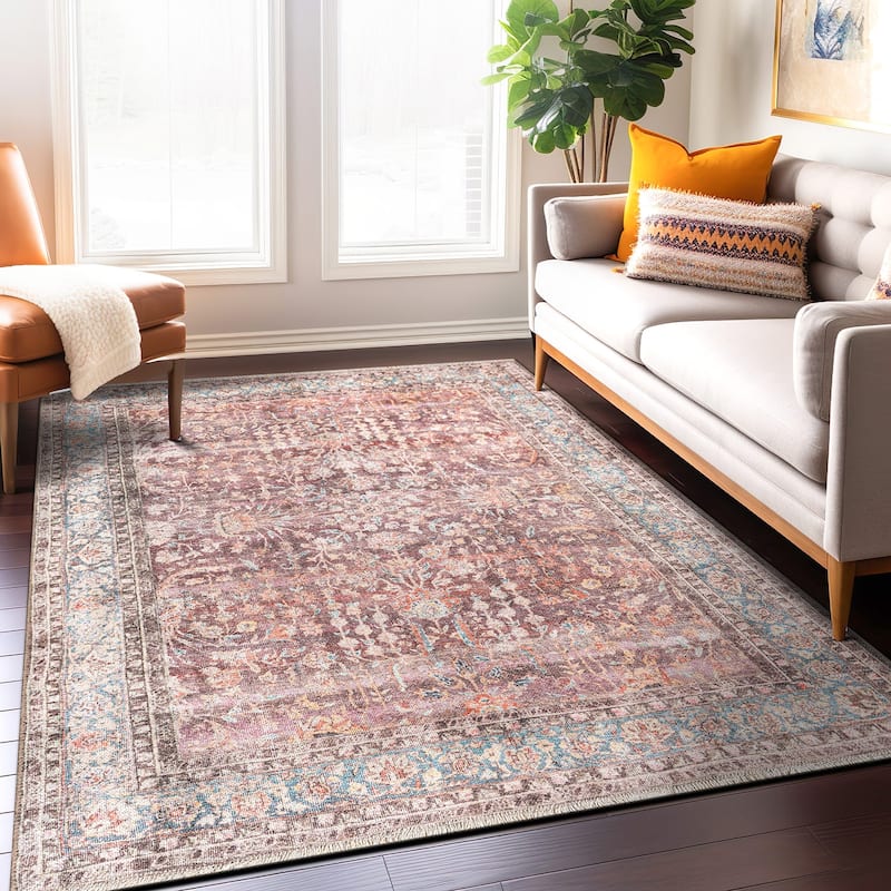 World Rug Gallery Vintage Distressed Bordered Washable Area Rug