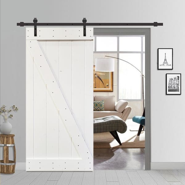 30 in. x 84 in. Z-Bar Wood Sliding Barn Door with Sliding Door Hardware Kit 30 in. x 84 in. Z-Bar Wood Sliding Barn Door with Sliding Door Hardware Kit