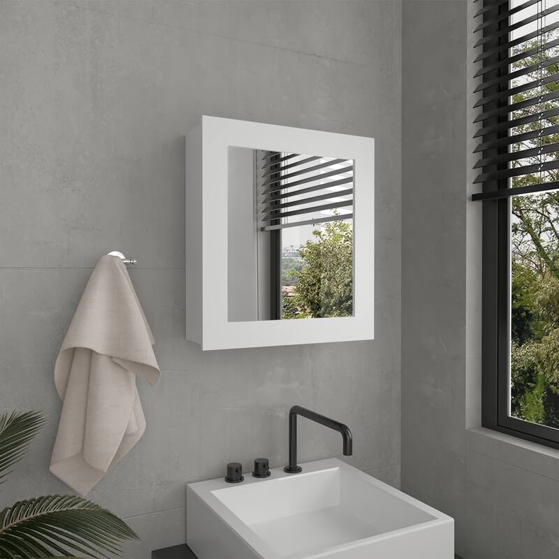 Medicine Cabinet with Mirror Door, 20.5" High Wall-Mounted Organizer with Two Interior Shelves for Bathroom - 18.6X5.7 in - White + Particle Board