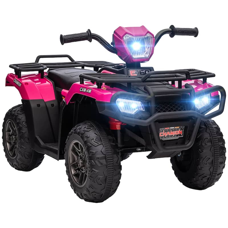 12V Dual Motor Kids Four-Wheeler, Pink Motorcycle Toy with Wear-Resistant Tires, Ride on Off-Road with Headlight