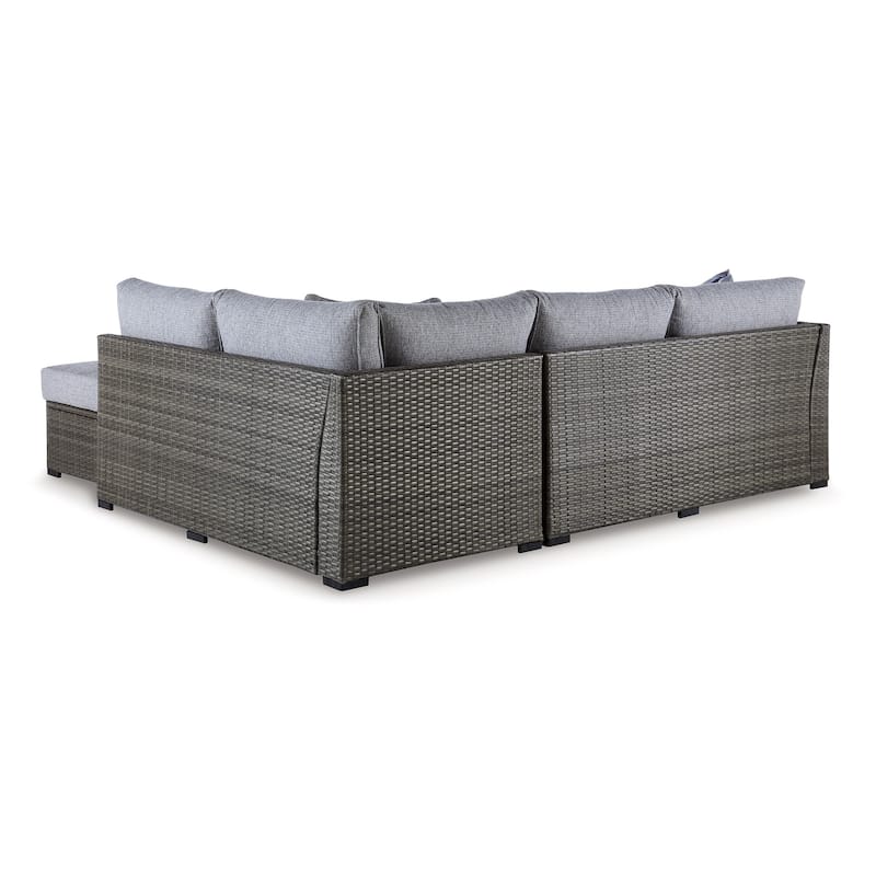 4 Piece Outdoor Sectional Sofa, Chaise, Storage Table, Throw Pillows, Gray