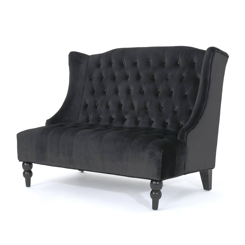 Roomfitters 50-Inch Modern Glam Wingback Loveseat, Button-Tufted Velvet Settee with Turned Legs