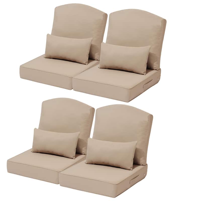 24 x 24 x 5.5 in Patio Premium Fabric Outdoor Seat Cushions Set (Seat & Back) with Pillow - Beige - 4PC