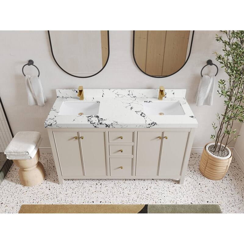 Willow Collections 60 in. W x 22 in. D Chicago Double Sink Bathroom Vanity with Countertop - 2" Viola Night - Fine Grain