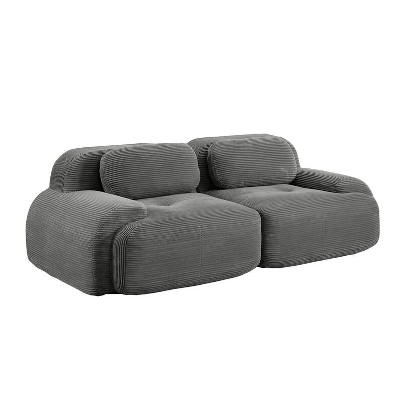 Anmytek 82 Inch Grey Corduroy Modular Loveseat Sofa with Curved Armrests and Anti Slip Design