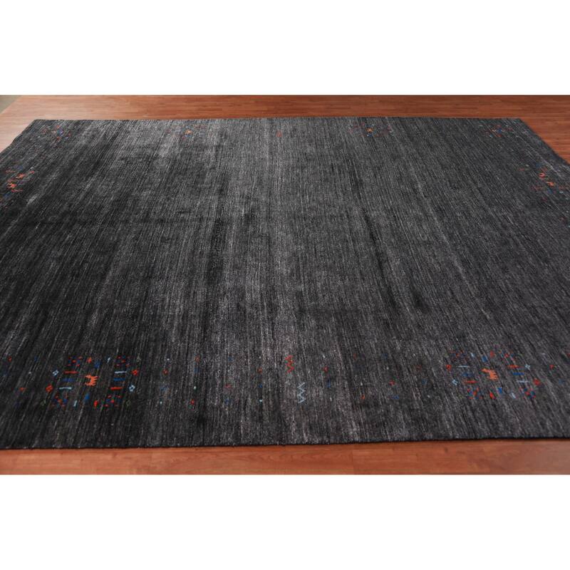 Charcoal Gabbeh Indian Area Rug Handmade Silk Carpet - 8'9" x 11'9"
