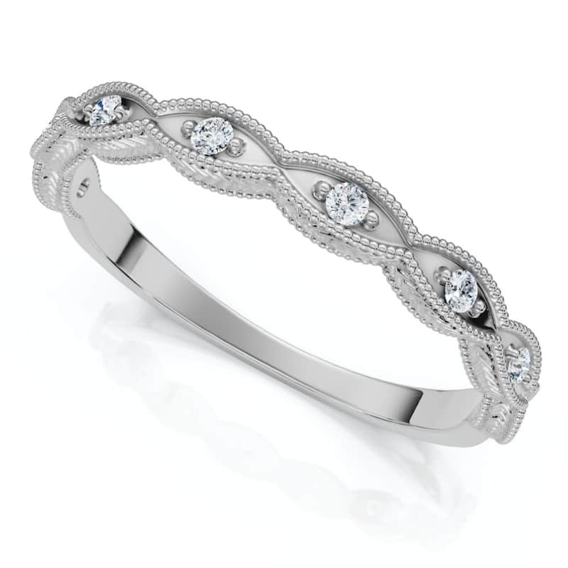 Diamond Wedding Ring With Antique Design Gold Lab Grown Stackable Band