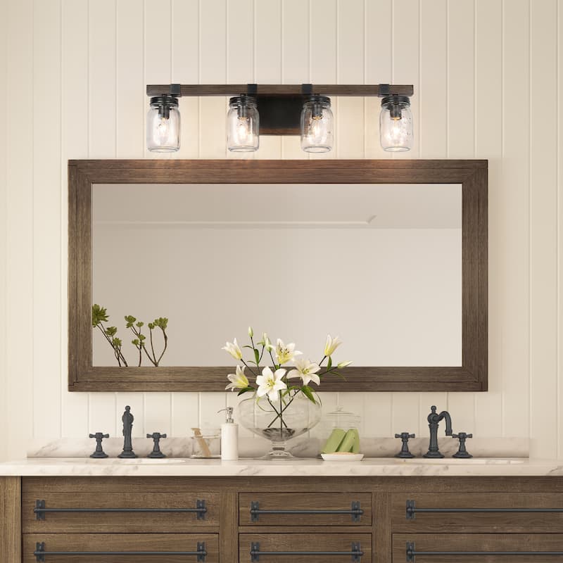 Kole Farmhouse 4-Light Linear Bathroom Vanity Lights Mason Jar Glass Wall Sconces