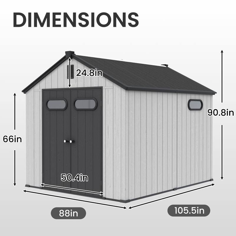 8' x 8' / 8' x 10'/ 8' x 12' Outdoor Resin Storage Shed with Floor & Lockable Doors All-Weather Garden Tool Storage for Patio