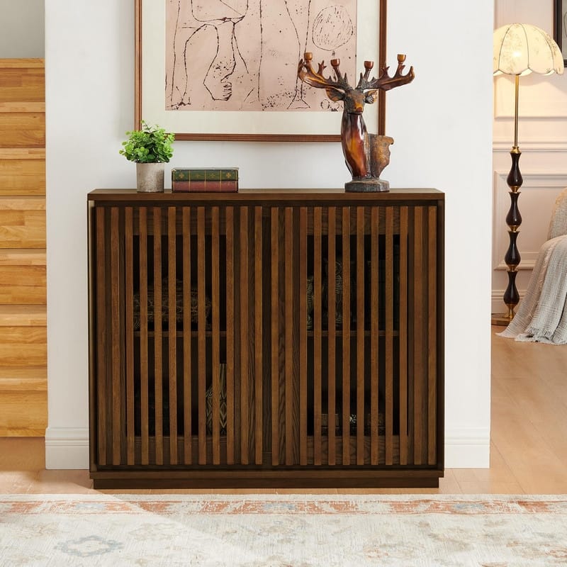 Mid Century Modern Sideboard Cabinet with Fluted Design and Convenient Storage for Dining Spaces - Walnut