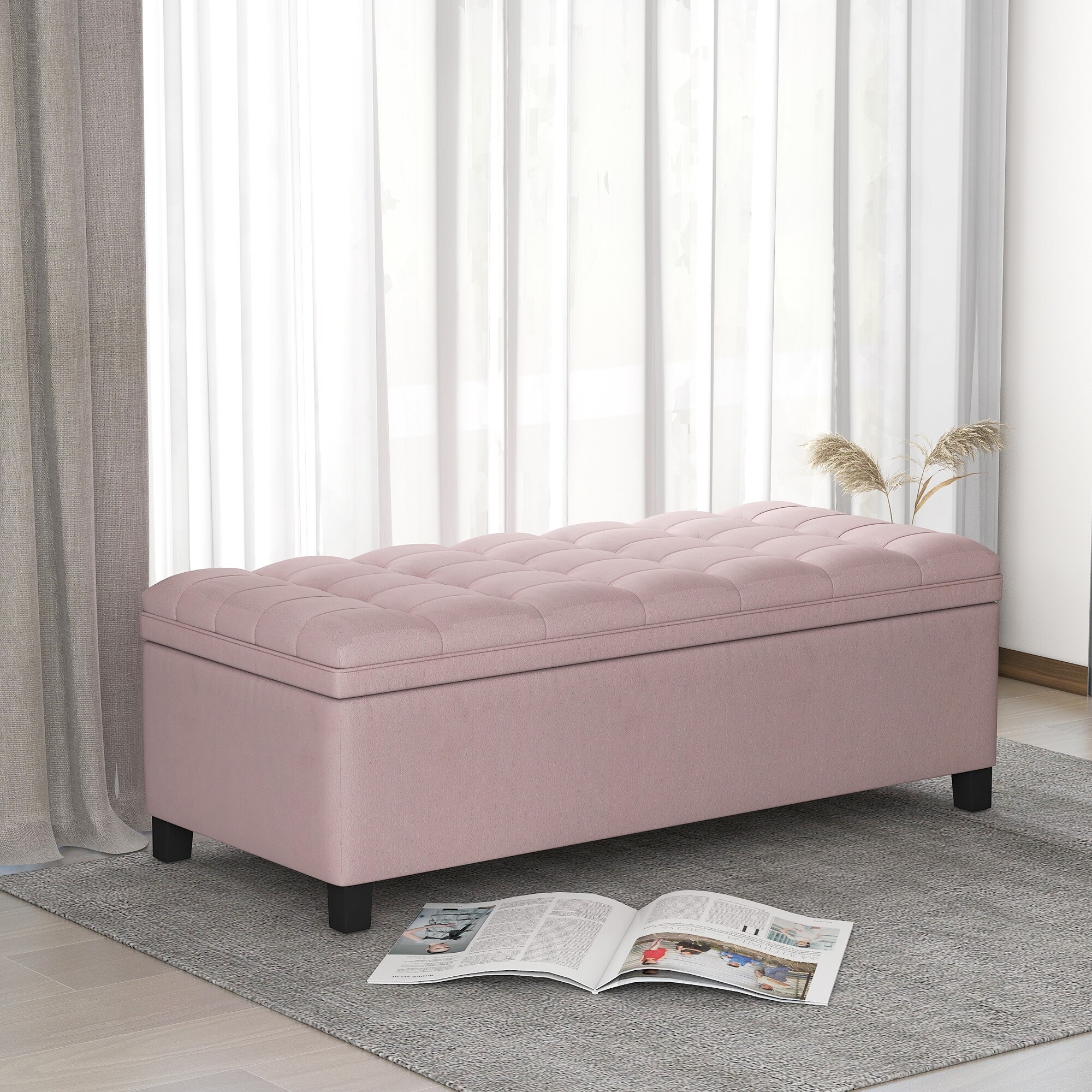 Pink upholstered cheap storage bench