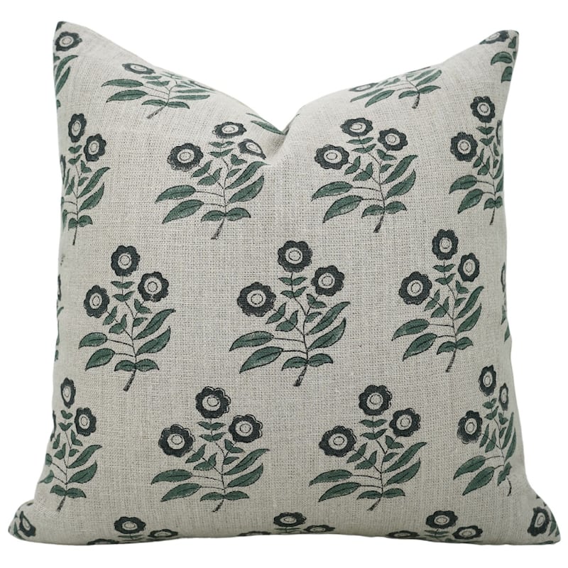 Linen Farmhouse Block print pillow Cover - Neha - Pillow Covers - 26" x 26"