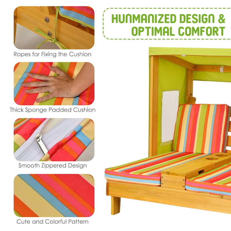 Costway Kids Double Chaise Lounge Patio Lounge Chair with Cup Holders