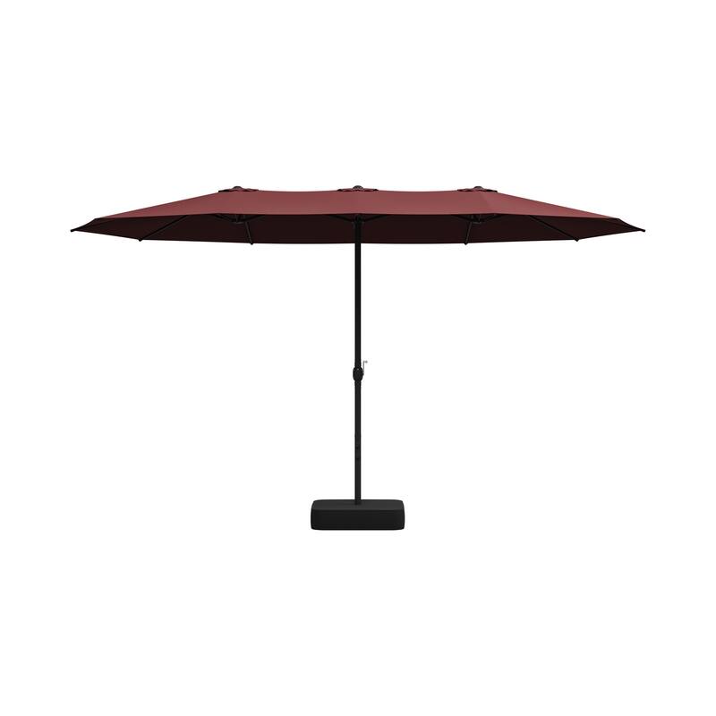 15ft x 9ft Double Patio Umbrella with Base and Sandbags, Extra Large Twin Outdoor Market Umbrella with Auto Tilt, 180g Polyester