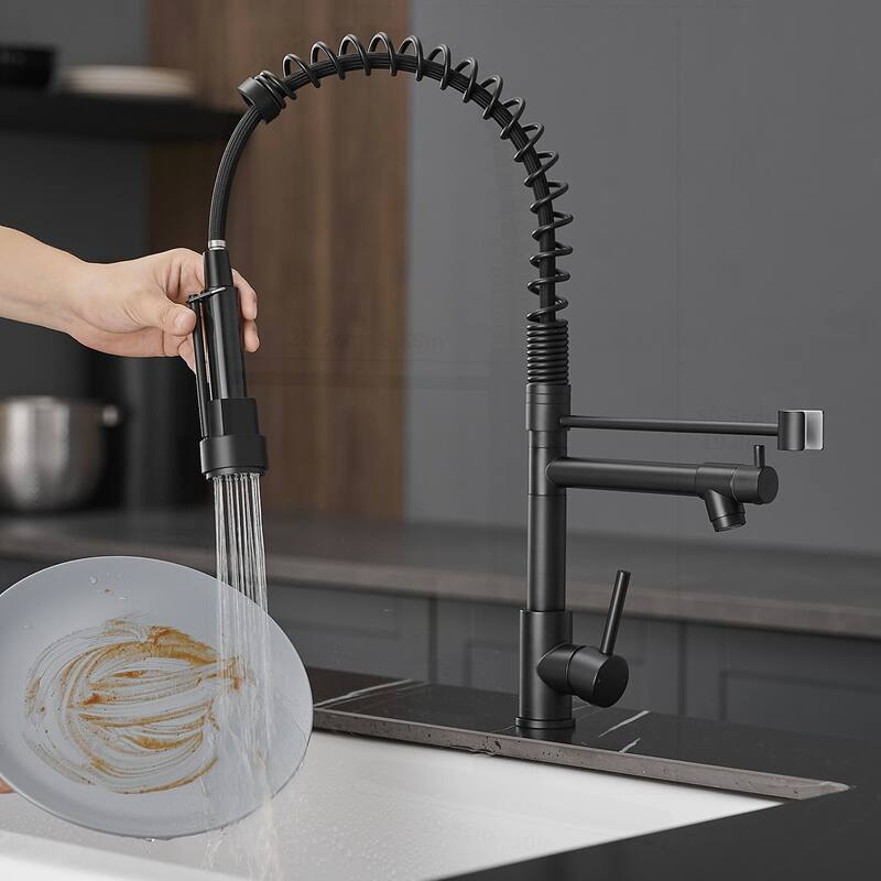 Commercial Stainless Steel Single Handle Kitchen Faucet - Black