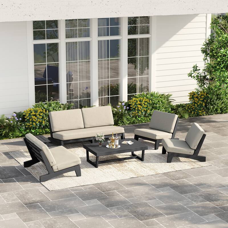 Casual Large Teak Outdoor Patio Conversation Set