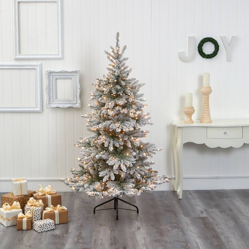 6' Flocked West Virginia Spruce Christmas Tree with 300 Clear Lights - Green