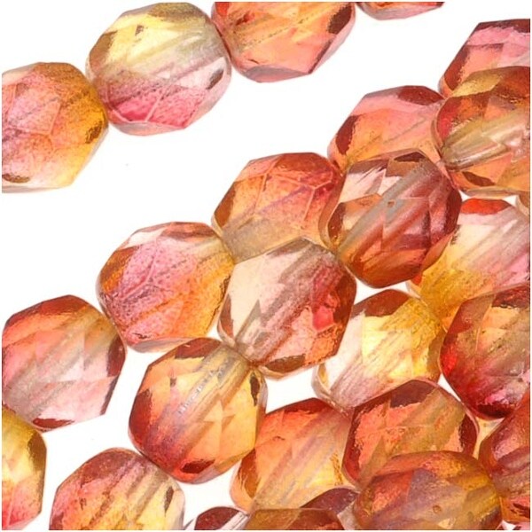 Czech Fire Polished Glass Beads 6mm Round Two Tone Fuchsia/Lemon (25). Opens flyout.
