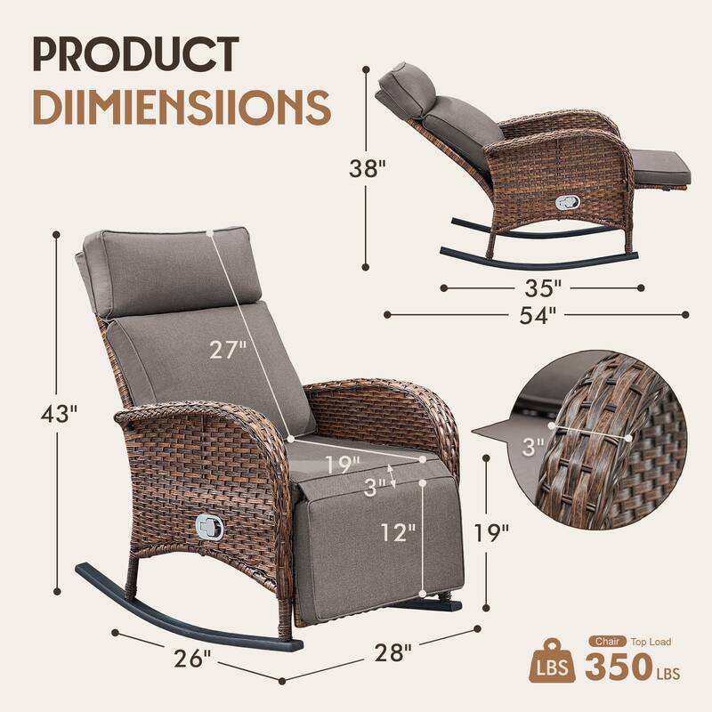 Meyreso Wicker Rocking Reclining Chaise Lounge with Adjustable Backrest & Footrest (4-Pack)
