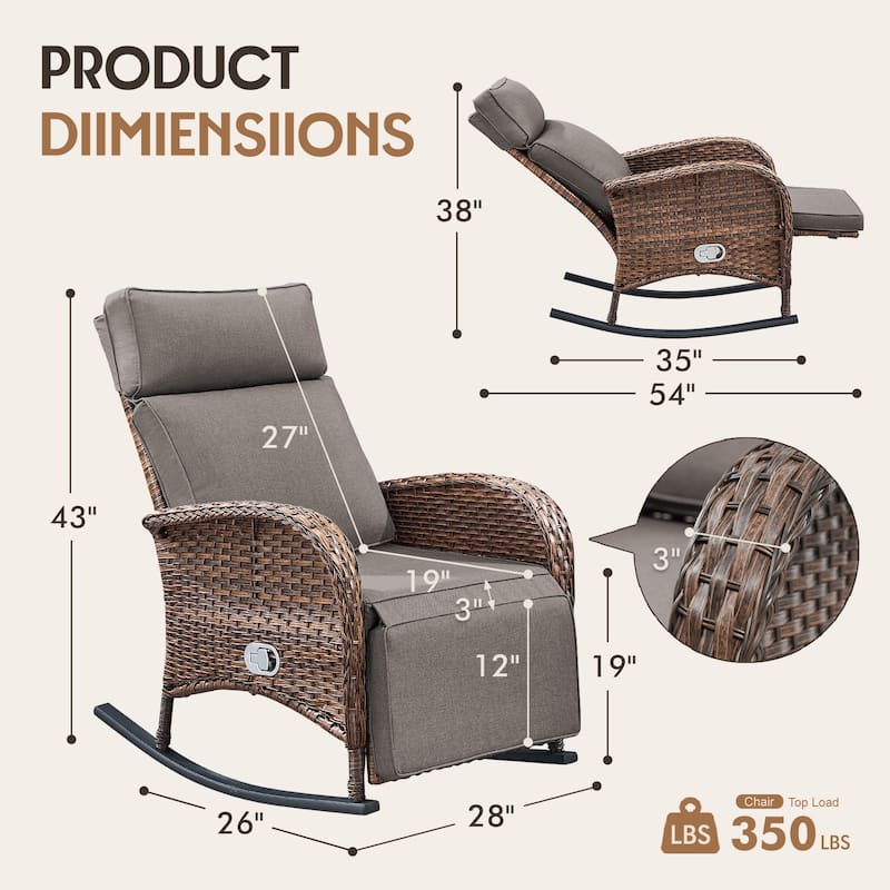 Meyreso Wicker Rocking Reclining Chaise Lounge with Adjustable Backrest & Footrest
