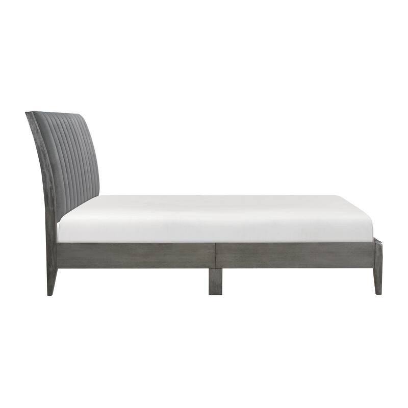 California King Size Velvet Platform Bed with Upholstered Headboard and Solid Wood Legs