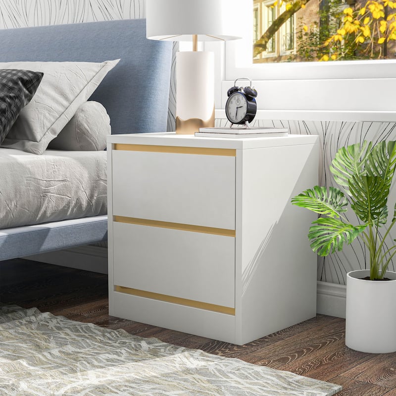 DH BASIC Mod Modern White 2-Drawer Nightstand by Denhour - White