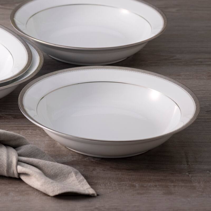 Charlotta Platinum Set of 4 Rim Dinner Bowls, 10", 25 oz.