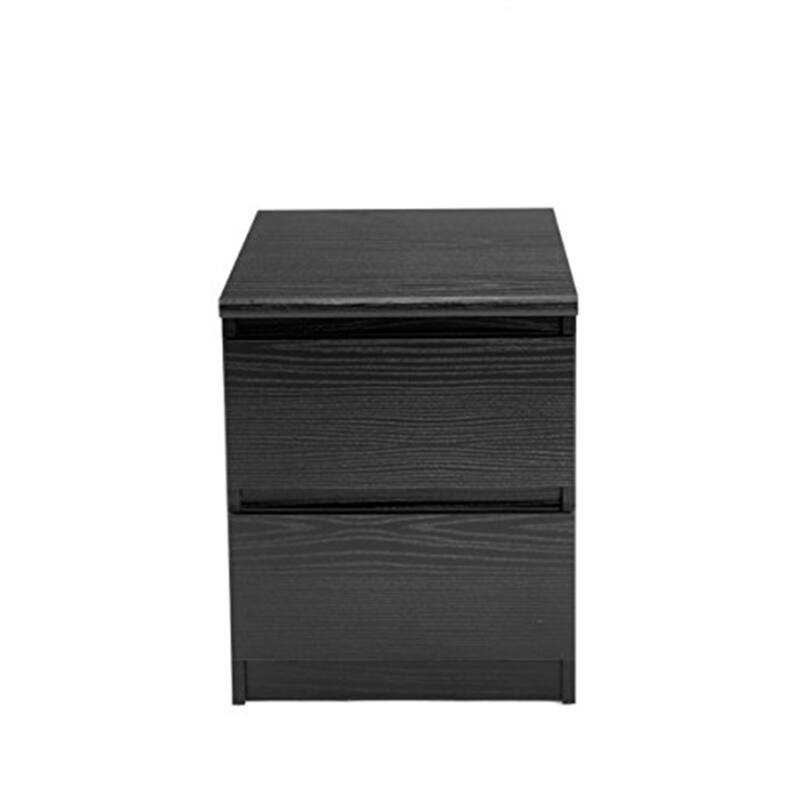 Nightstand with 2 Drawers - Modern Bedroom Side Table, Black Wood Grain Finish, Scratch Water Resistant