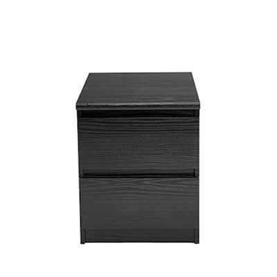 Nightstand with 2 Drawers - Modern Bedroom Side Table, Black Wood Grain Finish, Scratch Water Resistant