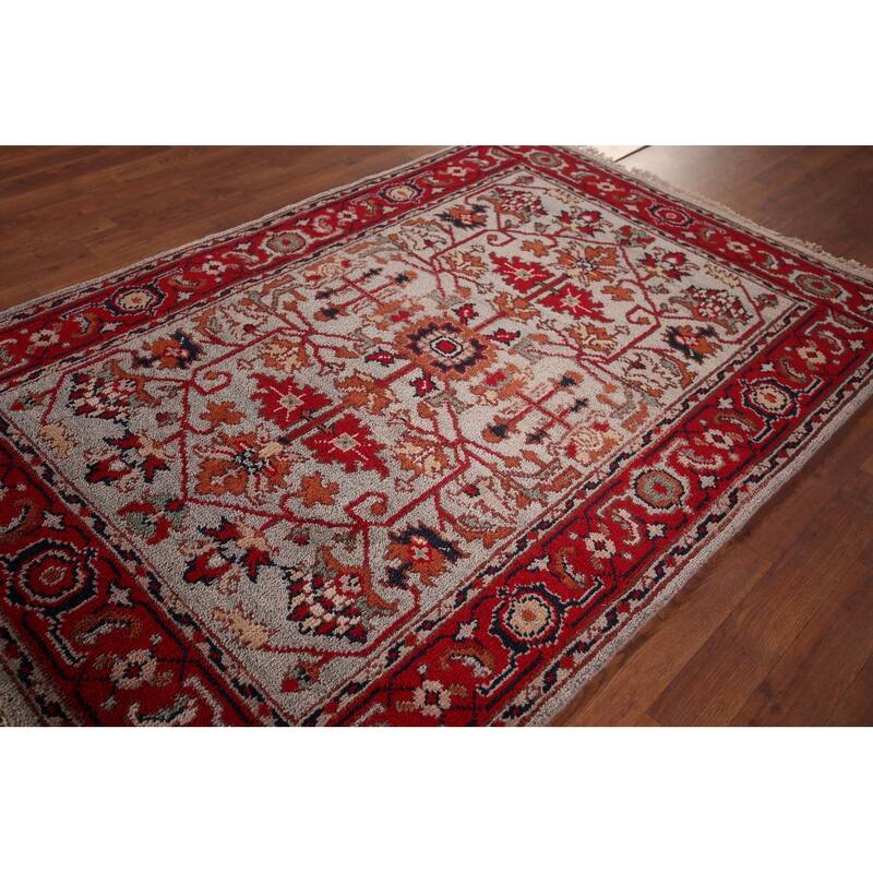 Heriz Serapi Oriental Accent Rug Handmade Wool Carpet - 4'0" X 5'11"