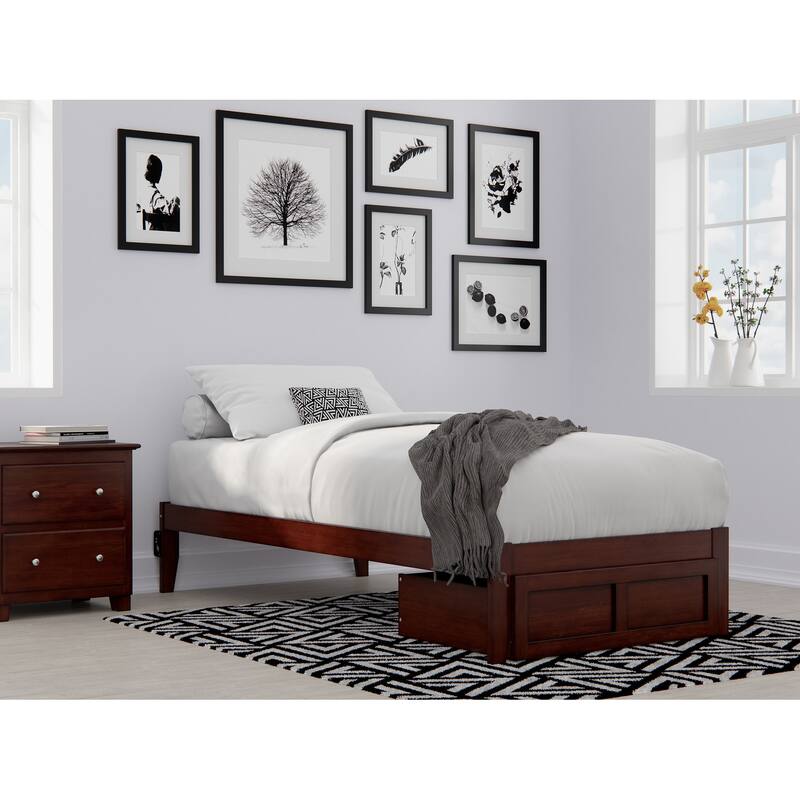 AFI Colorado Platform Bed with Foot Drawer and Charging Station - Walnut - Twin XL