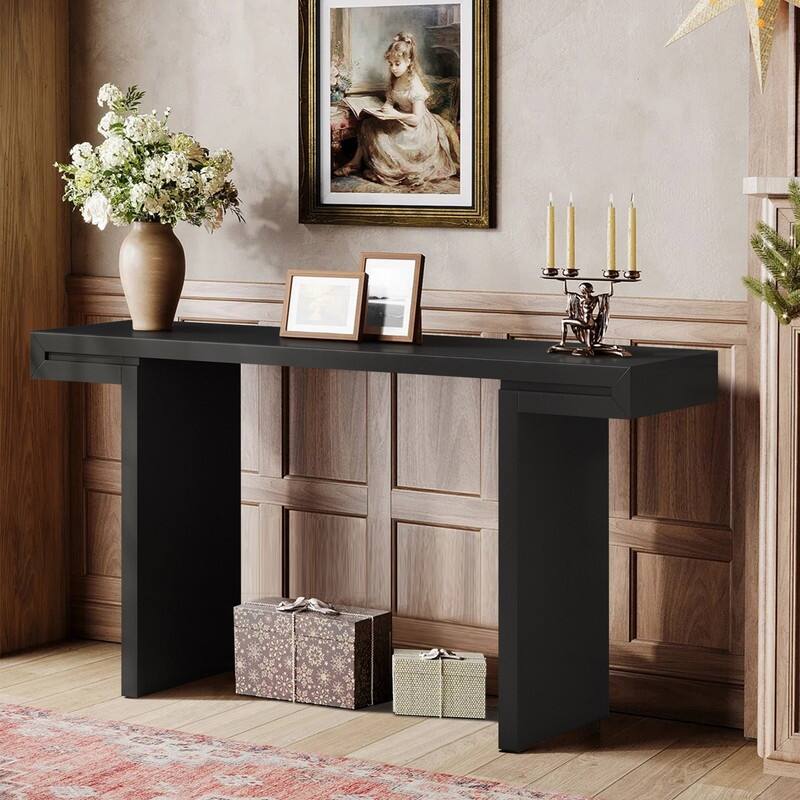 U-Style Large Console Table, Stylish Entryway Table with Geometric Design and Adjustable Feet