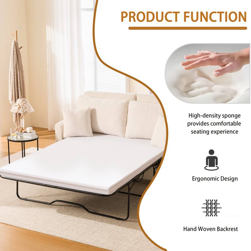 Sleeper Sofa Bed, Pull Out Couch with Mattress, 81.5" 2 Seater Upholstery Sectional Couches, Modern Linen Convertible Sofa