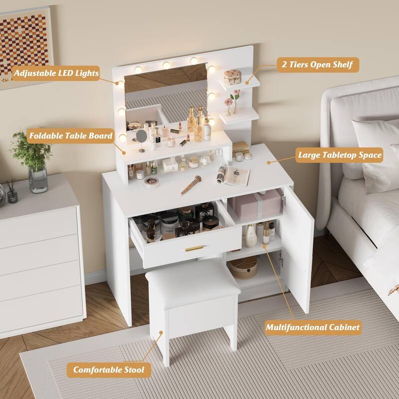 Makeup Vanity Desk with Mirror & 9 LED Light Bulbs