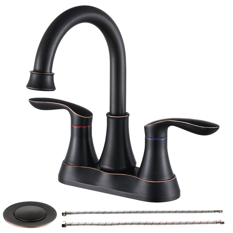 2-Handle 4-Inch Oil Rubbed Bronze Bathroom Faucet, Bathroom Vanity Sink Faucets with Pop-up Drain and Supply Hoses - Oil-Rubbed Bronze
