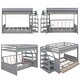 preview thumbnail 5 of 13, Gray Full Futon Bunk Beds with Staircase and Bedside Table Can be Swapped Left Right, Lower Bed Convertible Daybed with Drawers