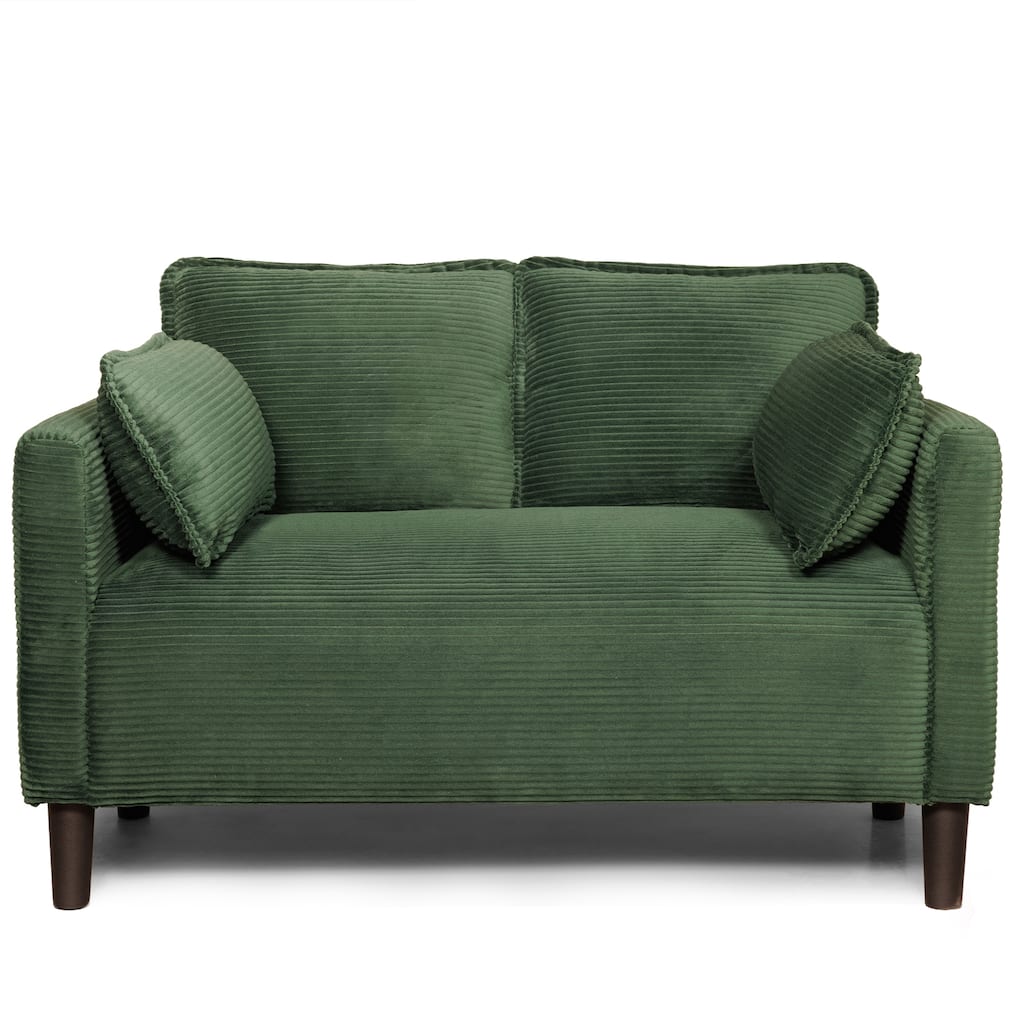 2-Seater Sofa with Side Pocket, Minimalist Living Room Loveseat Dark Green Two-Seat Sofa Couch with Wood Frame