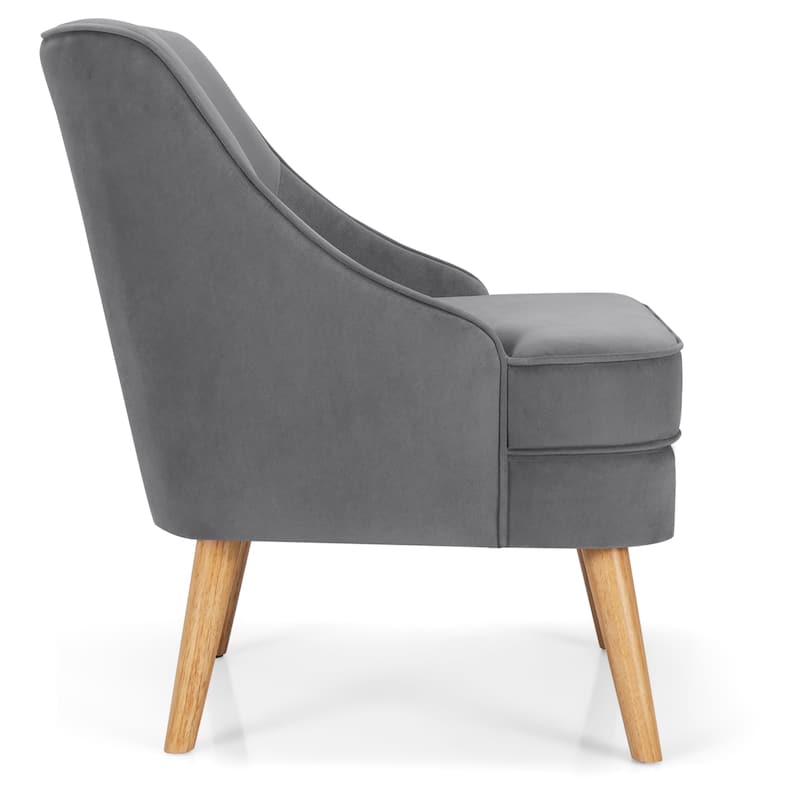 Costway Accent Chair Velvet Upholstered Single Sofa with Rubber Wood - 27'' x 25'' x 30''