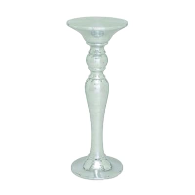Glass Mosaic Mirrored Turned Floor Pedestal Table - Silver - Roche River Decor