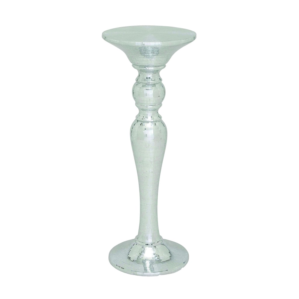Glass Mosaic Mirrored Turned Floor Pedestal Table - Silver - Roche River Decor