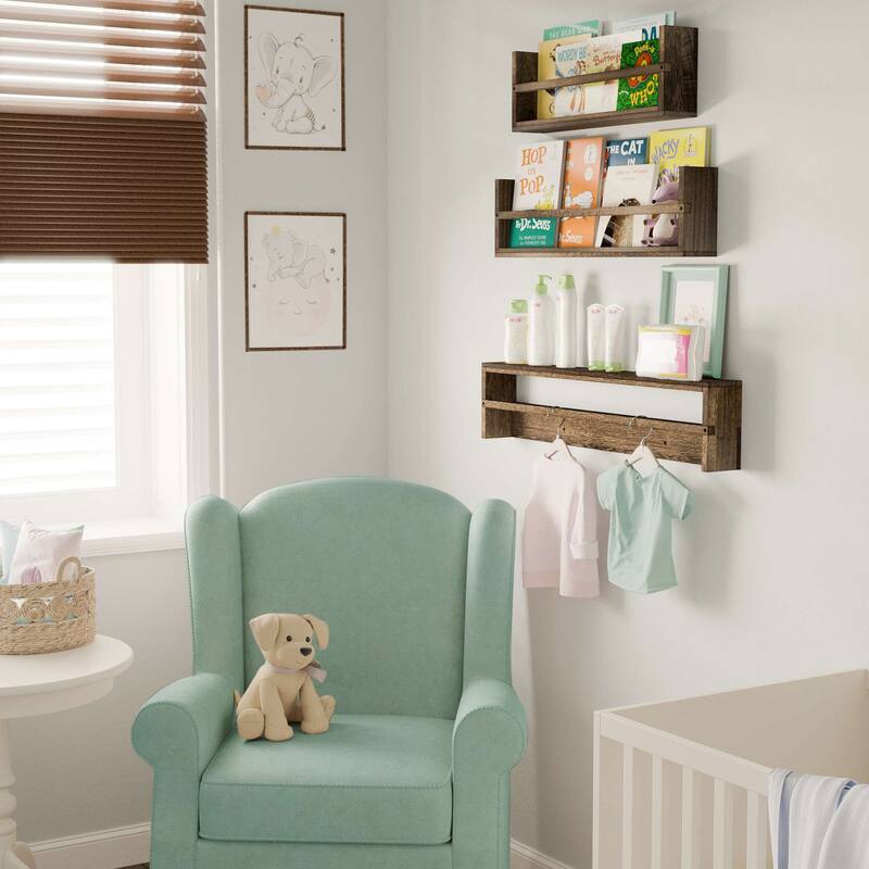 Wallniture Polynez Rustic Wood Floating Shelf, Set of 3, 24-30-36 inches Multisize Wall Shelves, Wall Mounted Shelving for Books